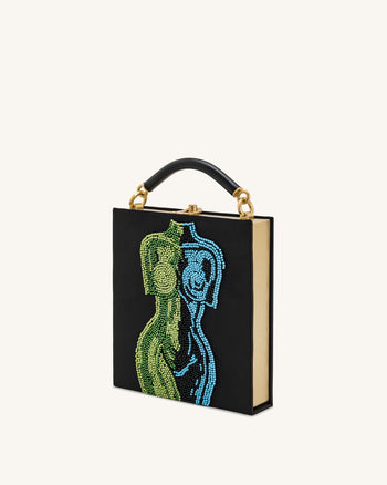 Elle Colorful Beaded Book Top Handle Bag - Black