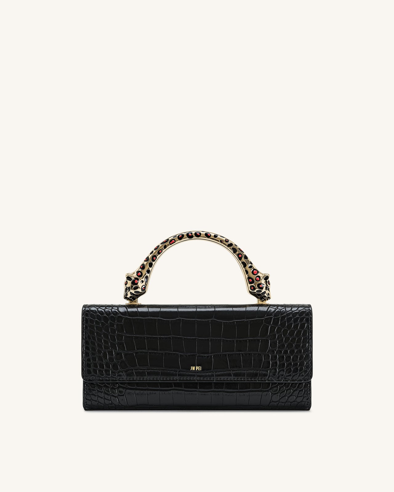 Maya Leopard-Shaped Hardware Handle Top Handle Bag - Black Croc