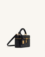 Cleo Box Shape Top Handle Bag - Black Croc