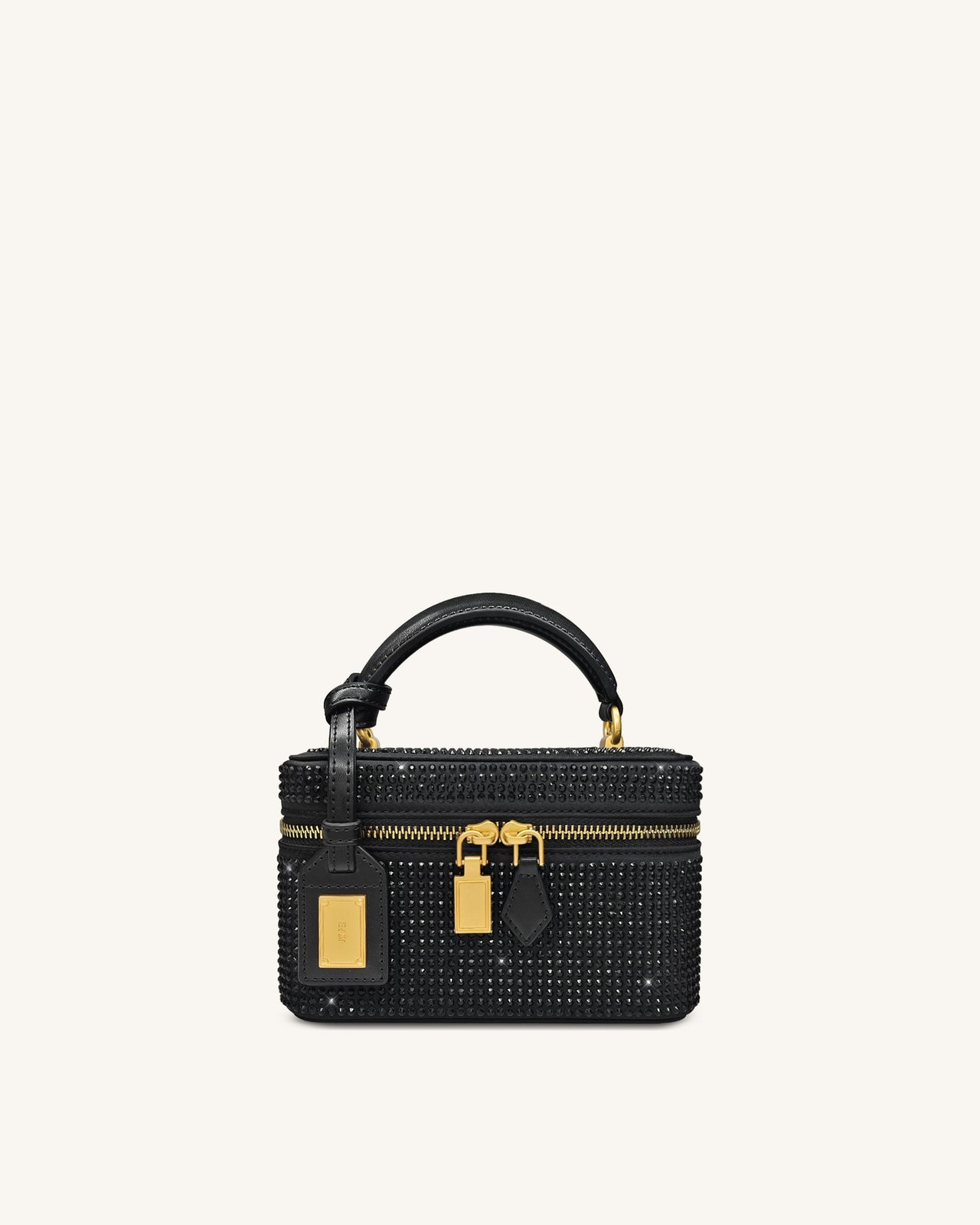 Cleo Artificial Crystal Box Shape Top Handle Bag - Black