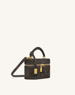 Cleo Woven Texture Box Shape Top Handle Bag - Dark Brown