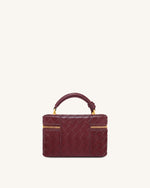 Cleo Woven Texture Box Shape Top Handle Bag - Claret