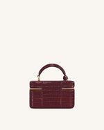 Cleo Box Shape Top Handle Bag - Claret Croc
