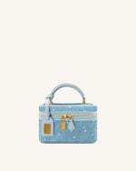 Cleo Artificial Crystal Box Shape Top Handle Bag - Blue