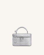 Cleo Faux Ostrich Texture Box Shape Top Handle Bag - Silver