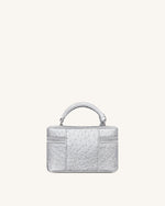 Cleo Faux Ostrich Texture Box Shape Top Handle Bag - Silver