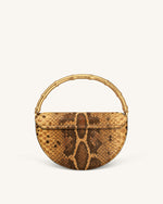 Sylvie Snake Print Half-Moon Top Handle Bag - Yellowish Brown