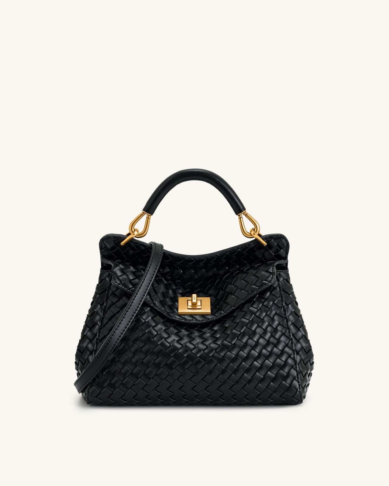 Lucia Classic Top Handle Woven Bag - Black