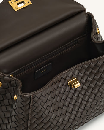Lucia Classic Top Handle Woven Bag - Dark Brown
