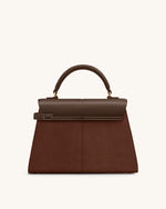 Elise Large Faux Suede Top Handle Bag - Mocha Brown