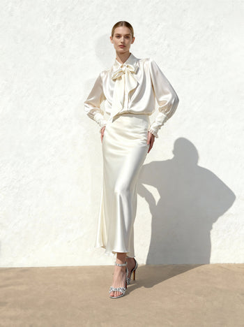 Liquid Satin Mermaid Maxi Skirt - White