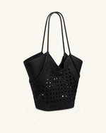 Maribel Woven Panel Tote Bag - Black