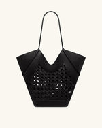 Maribel Woven Panel Tote Bag - Black