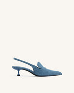 Carla Denim Kitten Heel Pumps - Blue