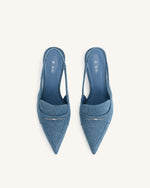 Carla Denim Kitten Heel Pumps - Blue