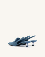 Carla Denim Kitten Heel Pumps - Blue