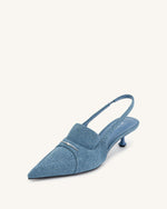 Carla Denim Kitten Heel Pumps - Blue