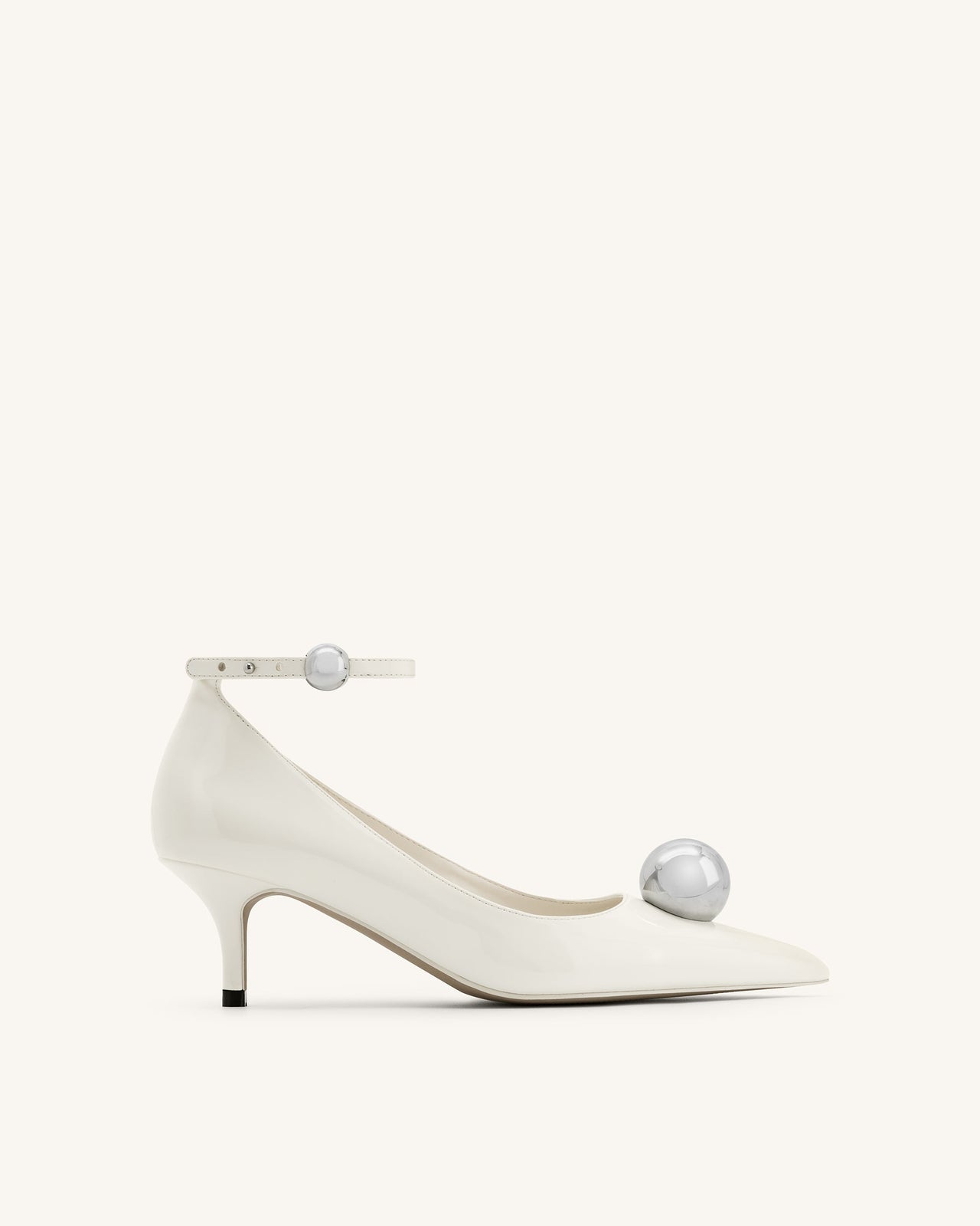 Jewel Buckle Kitten Heels Pumps - White