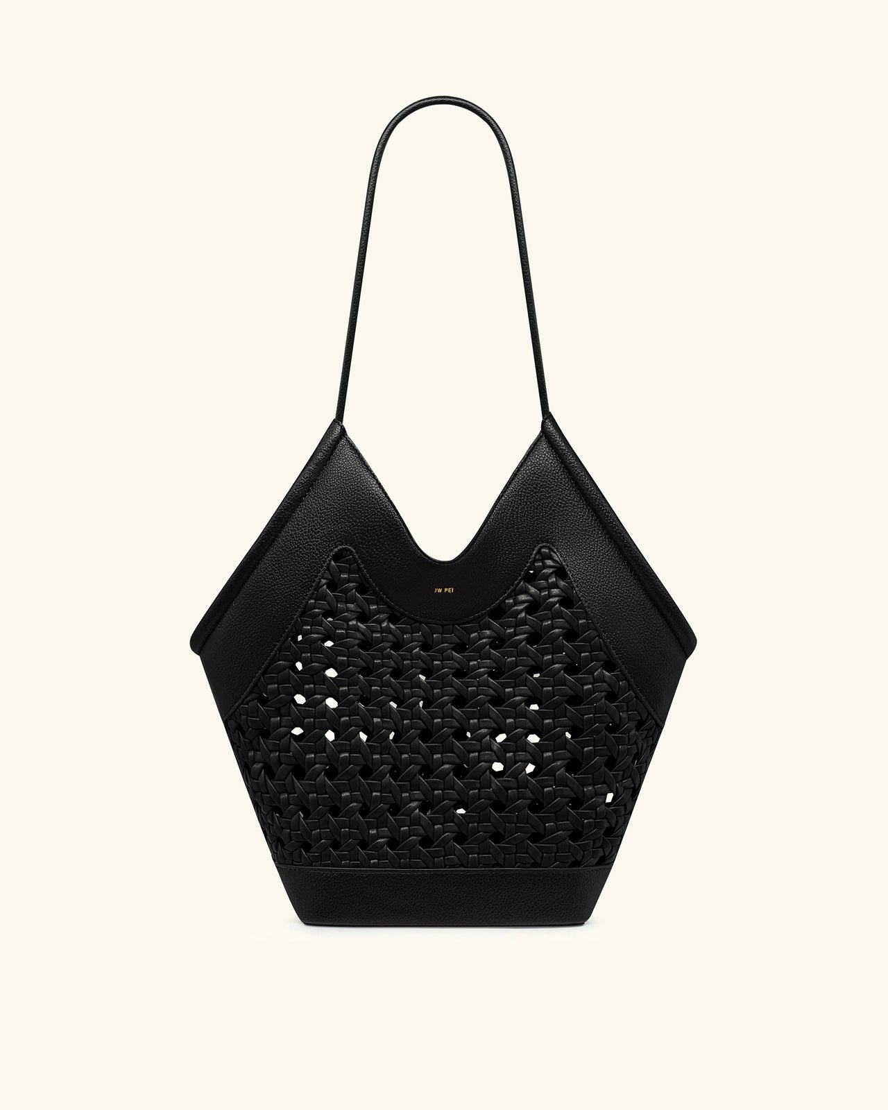 Maribel Woven Panel Tote Bag - Black