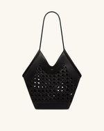 Maribel Woven Panel Tote Bag - Black