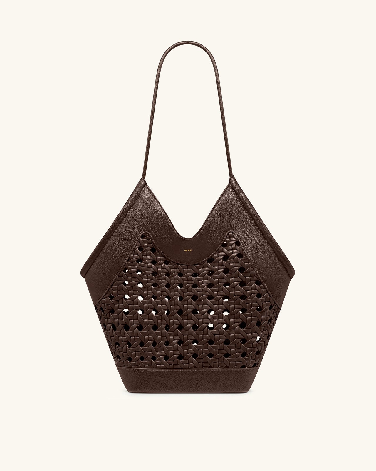 Maribel Woven Panel Tote Bag - Dark Brown