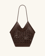 Maribel Woven Panel Tote Bag - Dark Brown