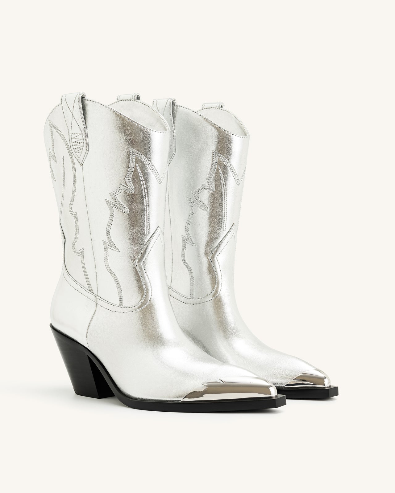 Riya Metallic Cowboy Boot - Silver