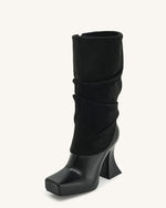 Reyna Square Toe Platform Knit Boots - Black