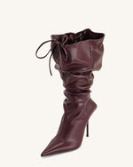 Olivia Leather High Heel Boots - Burgundy