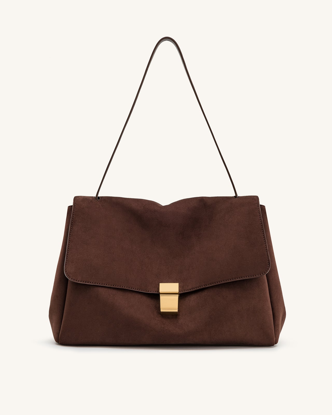 Hilary Faux Suede Shoulder Bag - Dark Brown