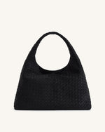 Iaura Faux Suede Woven Shoulder Bag - Black