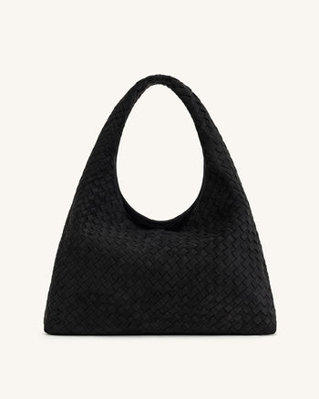 Laura Faux Suede Woven Shoulder Bag - Black