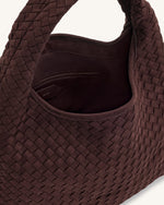 Iaura Faux Suede Woven Shoulder Bag - Dark Brown