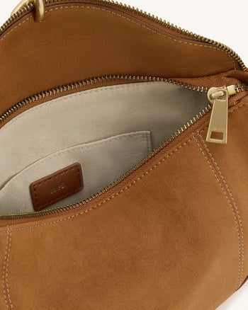 Jayla Faux Suede Metal Pendant Embellished Shoulder Bag - Brown