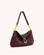 Jayla Metal Pendant Embellished Shoulder Bag - Deep Burgundy
