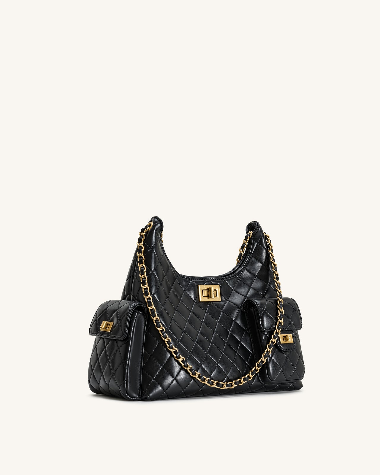 Vivian Quilted Chain Shoulder Bag - Black