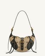 Tessa Faux Suede Studded Shoulder Bag - Khaki Green