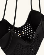 Maribel Woven Panel Tote Bag - Black