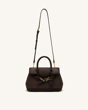 Alina Belted Satchel Bag - Dark Brown Canvas