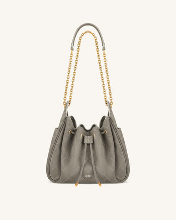 Rowan Faux Suede Quilted Chain Bucket Bag - Gray