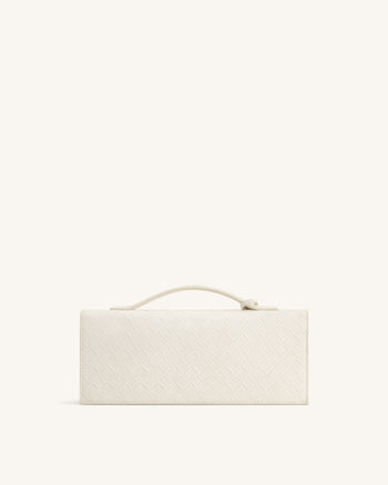 Celeste Faux Suede Woven Textured Envelope Top Handle Bag - White