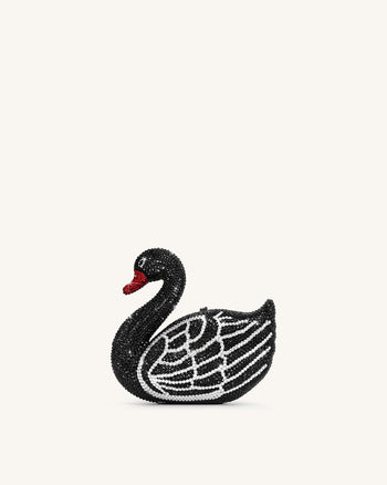 Kinsley Crystal Swan Clutch - Black