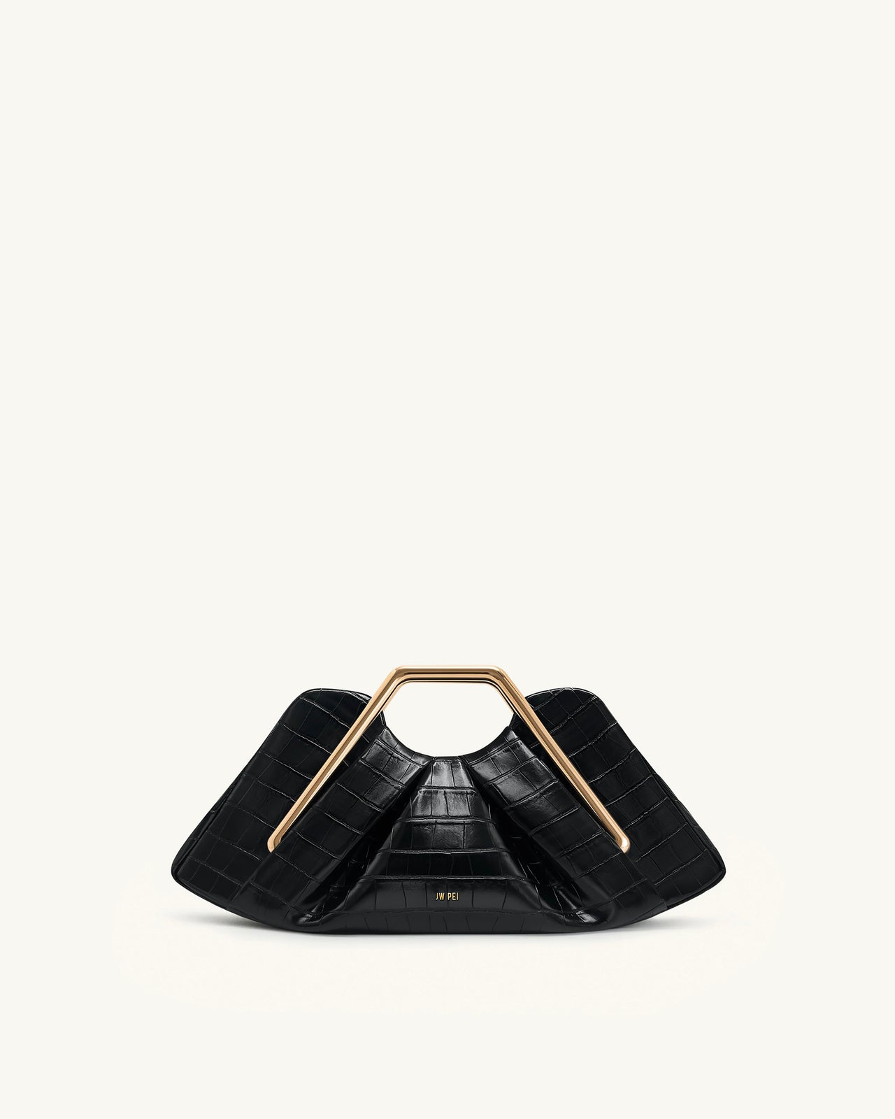 Lila Faux Croc-Effect Metal Frame Clutch - Black