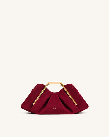 Lila Faux Suede Metal Frame Clutch - Red