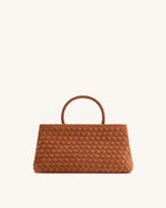 Elora Faux Suede Woven Tote Bag - Brown
