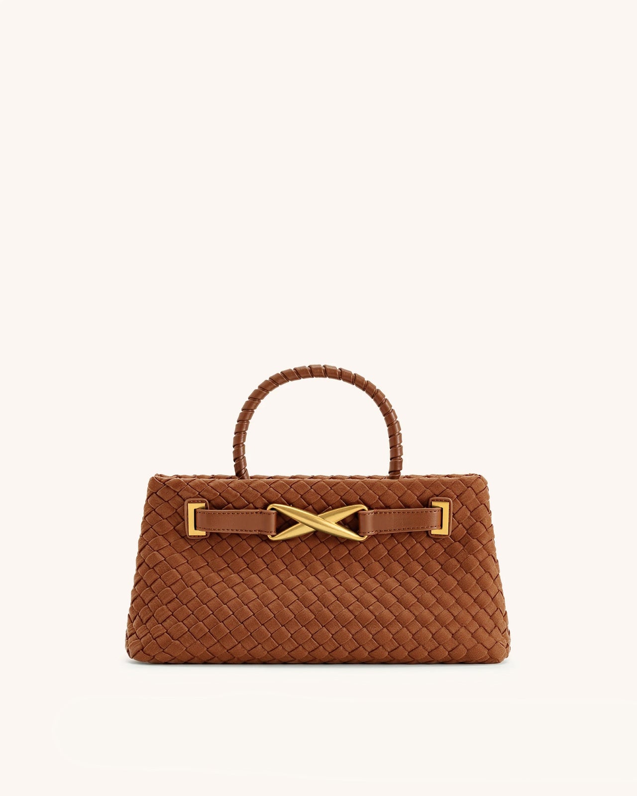 Elora Faux Suede Woven Tote Bag - Brown