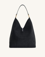 Aria Faux Suede Shoulder Bag - Black