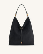 Aria Faux Suede Shoulder Bag - Black