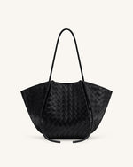 Nala Wide Weave Texture Tote Bag - Black