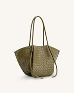 Nala Wide Weave Texture Tote Bag - Olive Green